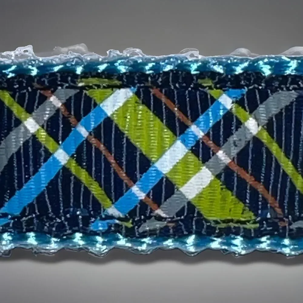 Dog Cat Collar Blue Plaid Adjustable ALU‑Max Metal Buckle 1/2in 9.5–12in Small